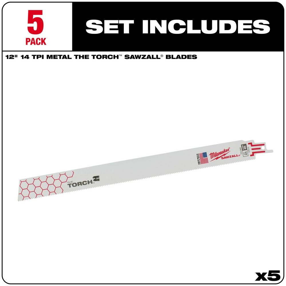 Milwaukee 48-00-5794 Super Sawzall Blade 14 Teeth per Inch 12-Inch Length, Torch , 5 Pack - 2