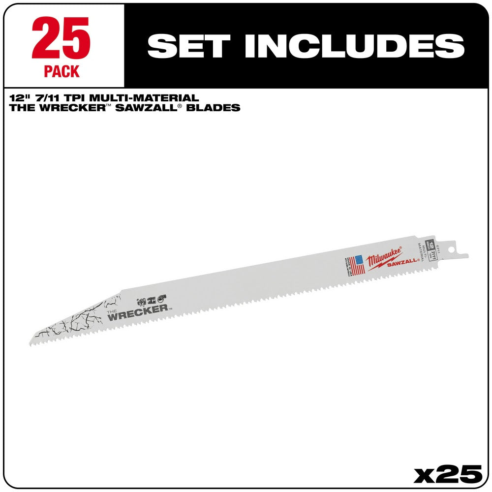 Milwaukee 48-00-8711 WRECKER Multi-Material SAWZALL Blade 12" 7/11TPI 25 Pack - 2