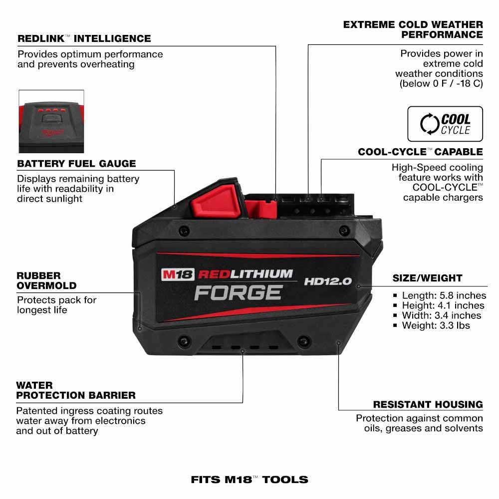 Milwaukee 48-11-1813 M18 REDLITHIUM FORGE HD12.0 Battery Pack - 10