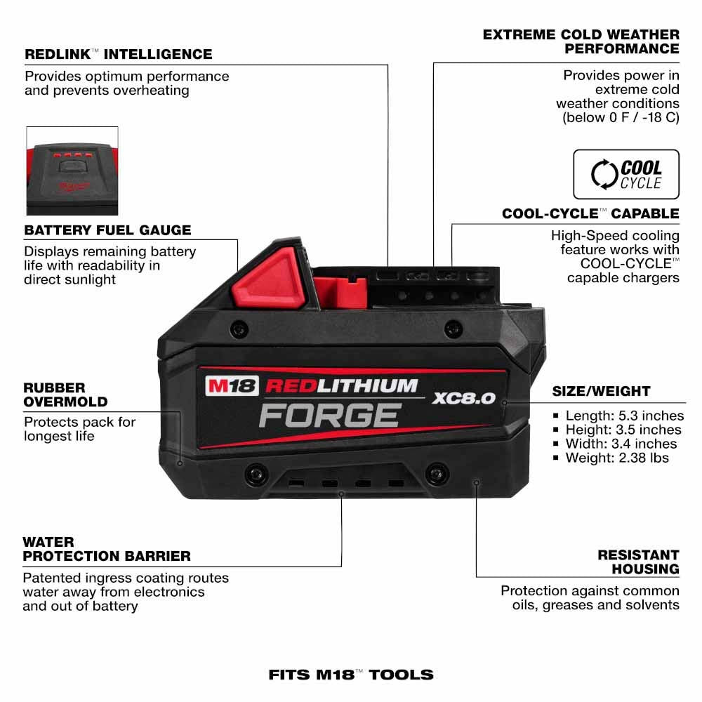 Milwaukee 48-11-1881 M18 REDLITHIUM FORGE XC8.0 Battery Pack - 10