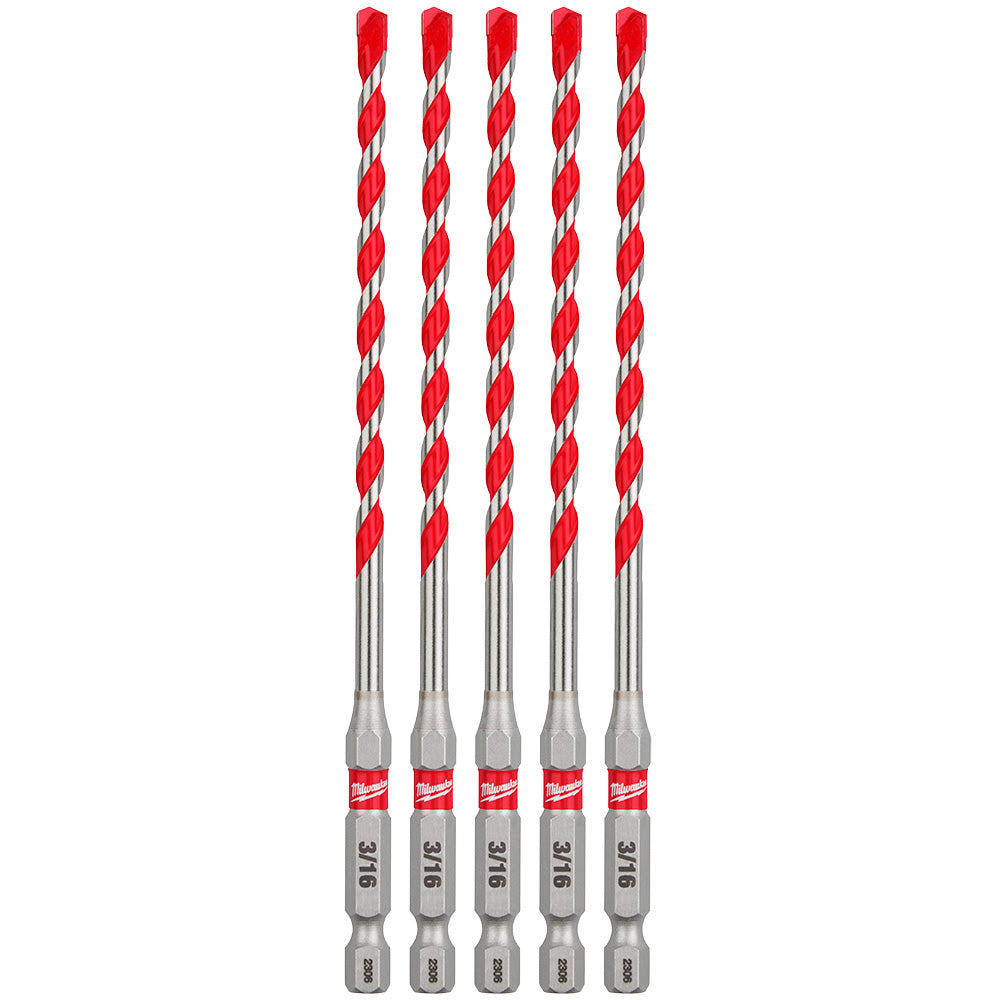 Milwaukee 48-20-9157 3/16" SHOCKWAVE™ Carbide Hammer Drill Bits 5PK