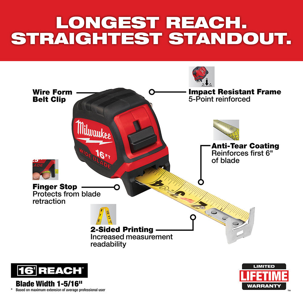 Milwaukee 48-22-0216 16' Wide Blade Tape Measure - 2