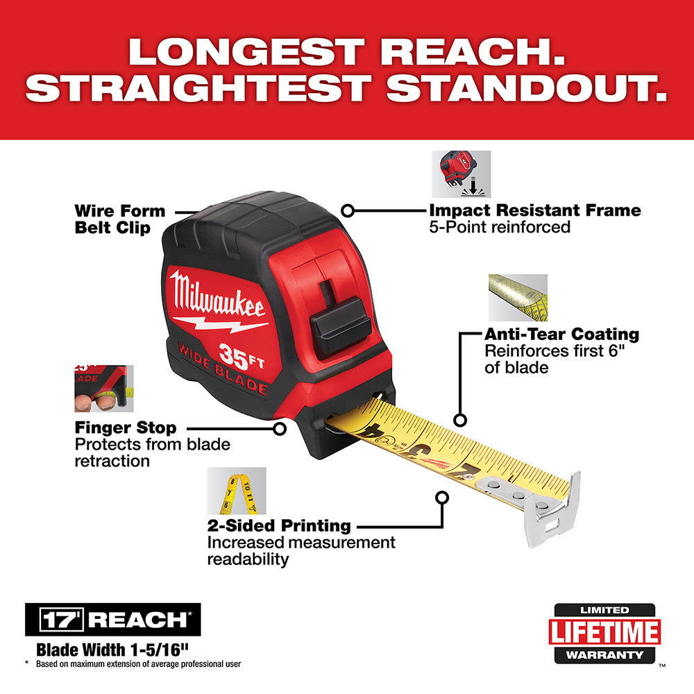 Milwaukee 48-22-0235 35' Wide Blade Tape Measure - 2