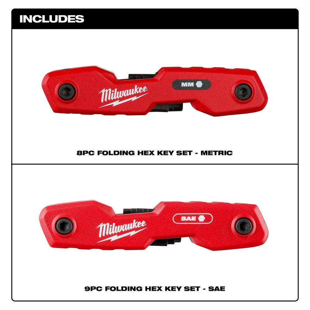 Milwaukee 48-22-2183 2PC 17-Key Folding Hex Key Sets - SAE/Metric - 2