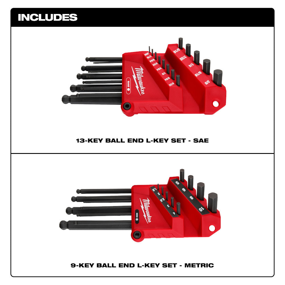 Milwaukee 48-22-2187 22-Key Ball End L-Key Set - SAE/Metric