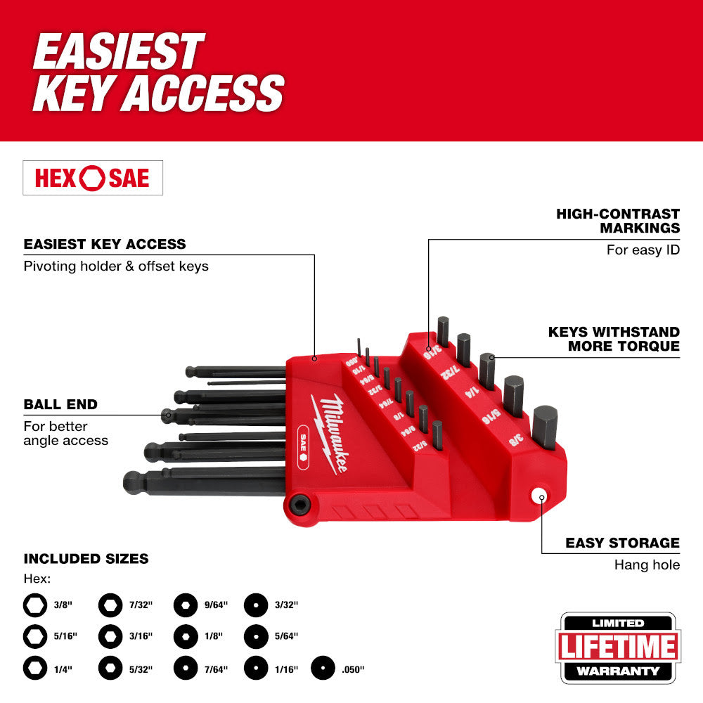 Milwaukee 48-22-2187 22-Key Ball End L-Key Set - SAE/Metric