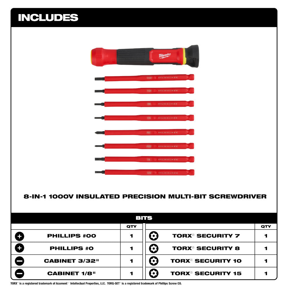 Milwaukee 48-22-2217 8-in-1 1000V Insulated Precision Multi-Bit Screwdriver Set