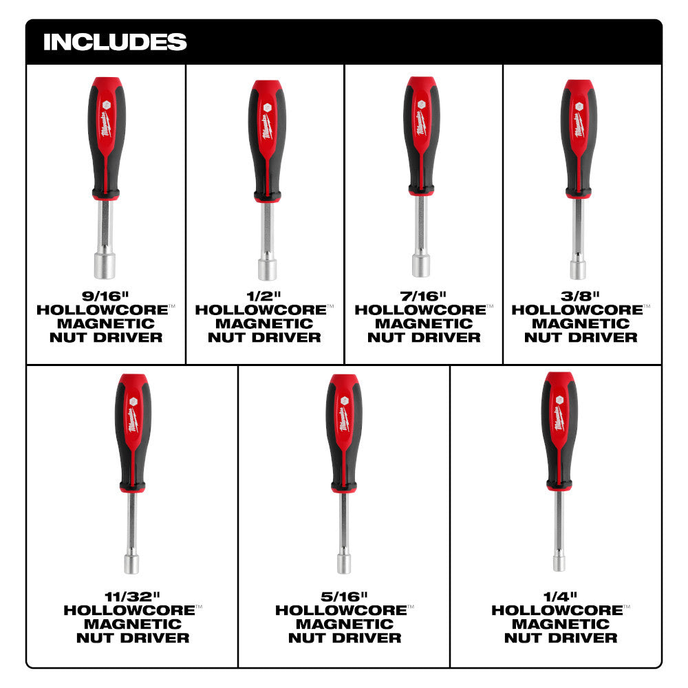 Milwaukee 48-22-2547 7pc SAE HollowCore Magnetic Nut Driver Set