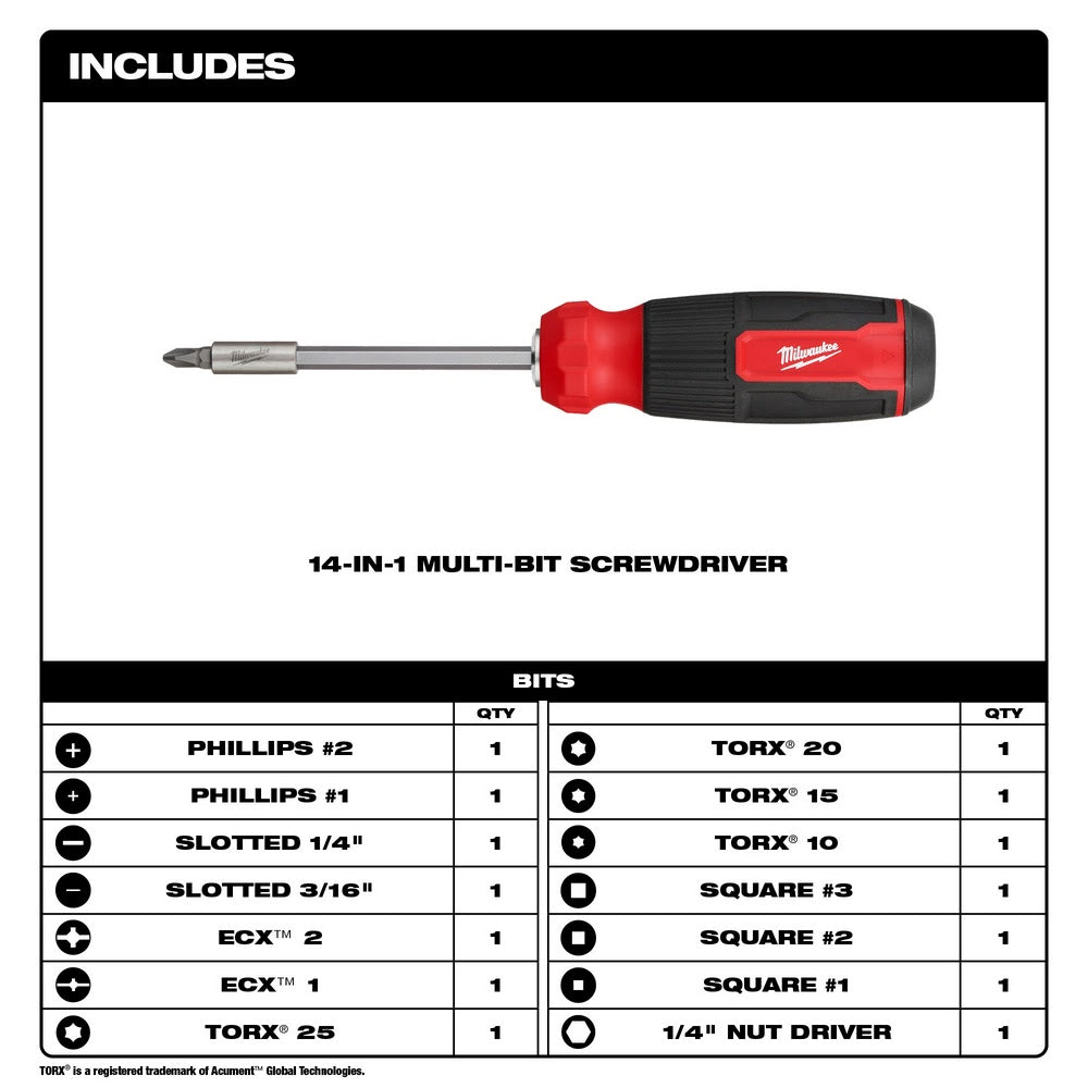 Milwaukee 48-22-2900 14-in-1 Multi-Bit Screwdriver - 2