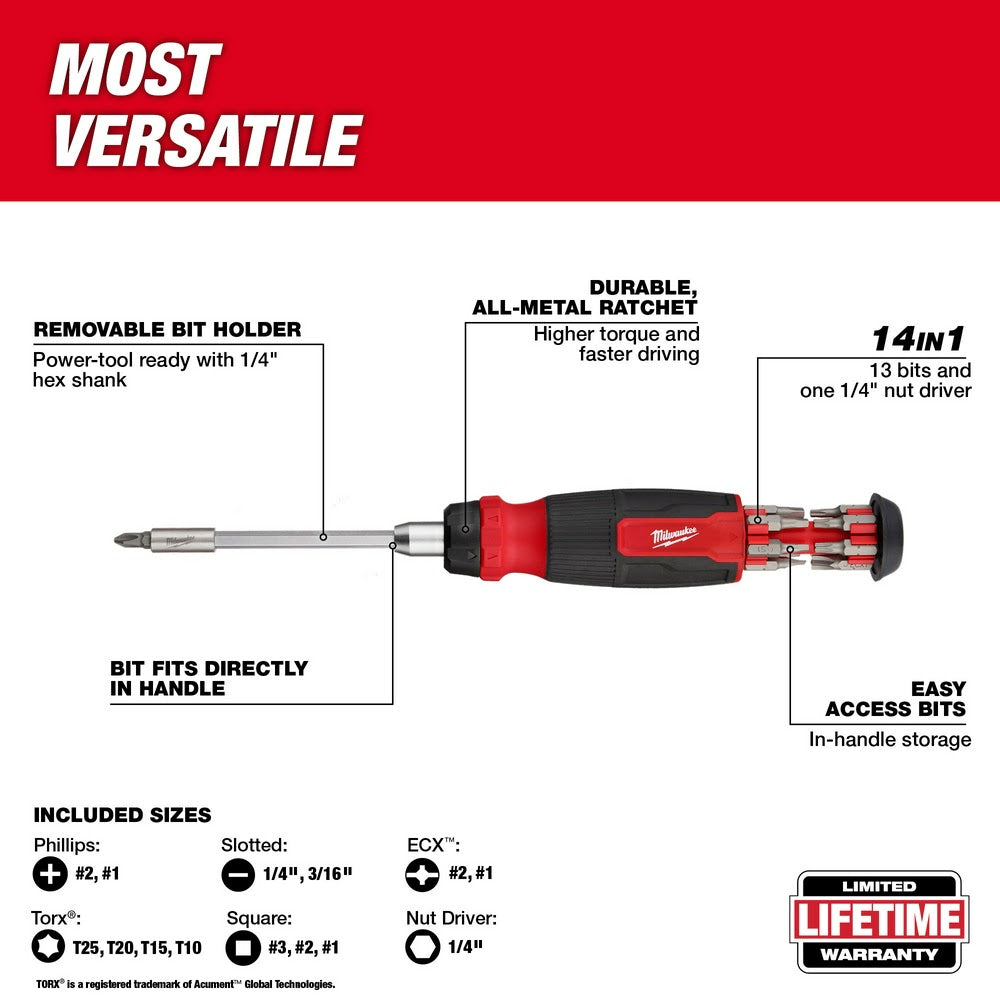 Milwaukee 48-22-2903 14-in-1 Ratcheting Multi-Bit Screwdriver - 4