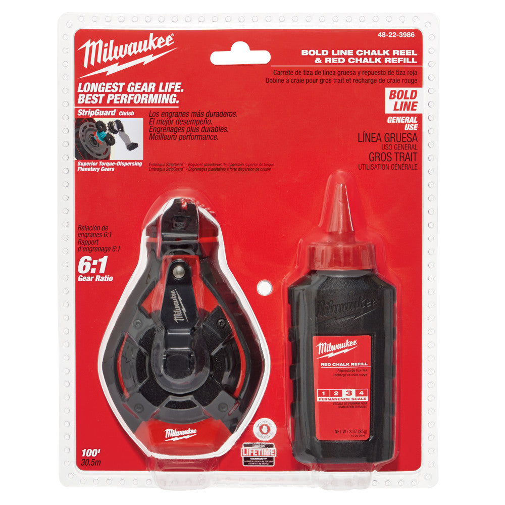 Milwaukee 48-22-3986 100' BOLD LINE CHALK N REEL W RED