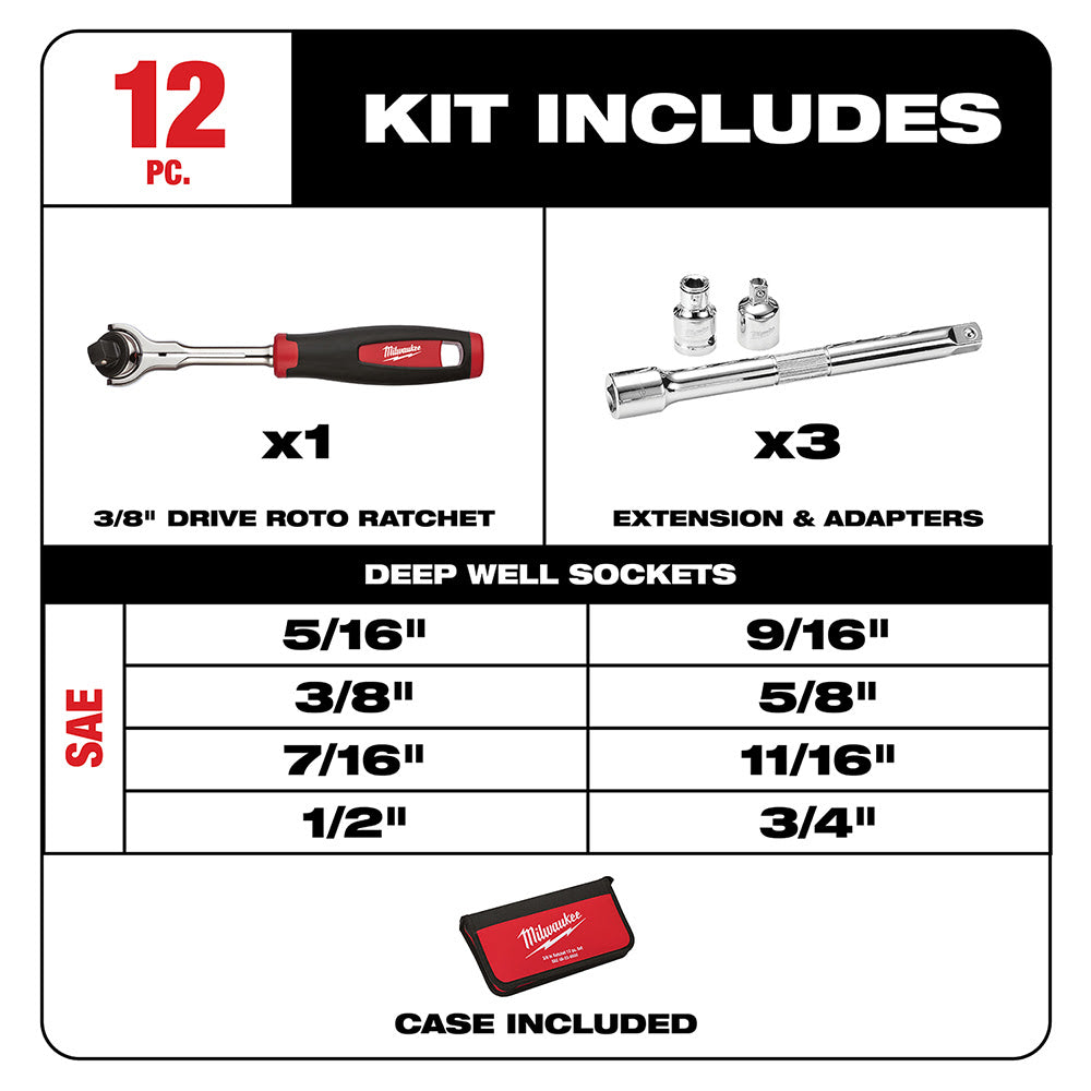 Milwaukee 48-22-9000 12 Piece 3/8" Drive SAE Socket Set - 2