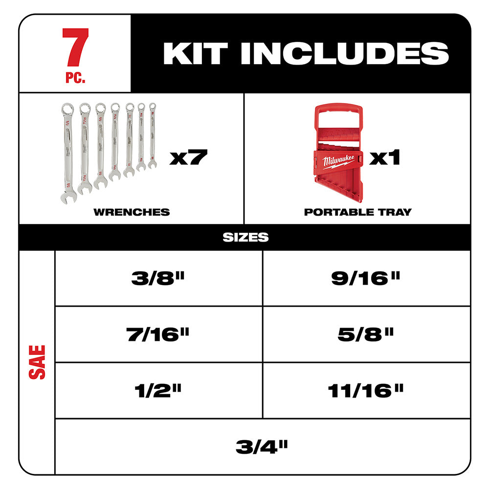 Milwaukee 48-22-9407 7 Piece Combination Wrench Set - SAE - 2