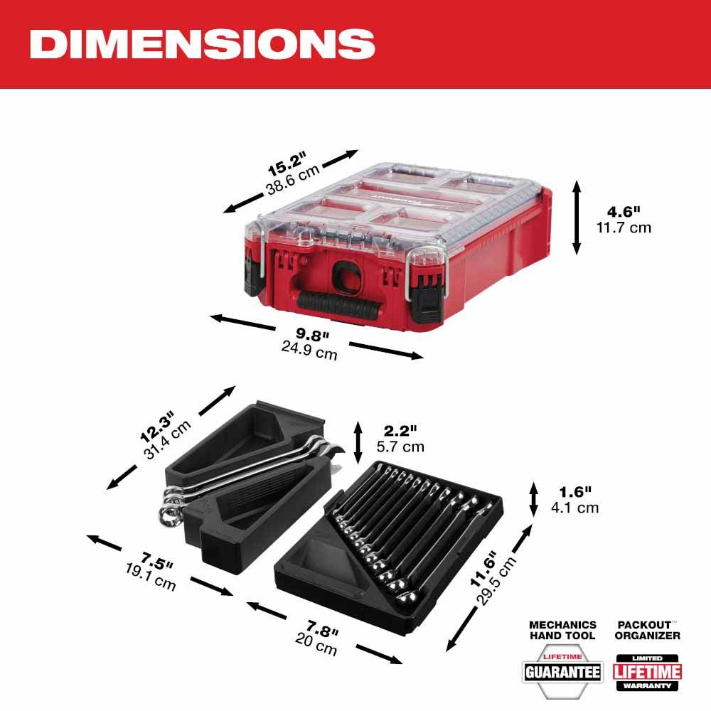 Milwaukee 48-22-9483 15pc Metric Combination Wrench Set with PACKOUT Compact Organizer