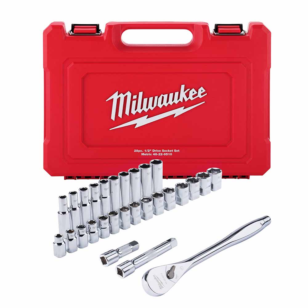 Milwaukee 48-22-9510 28 pc 1/2" Socket Wrench Set – Metric