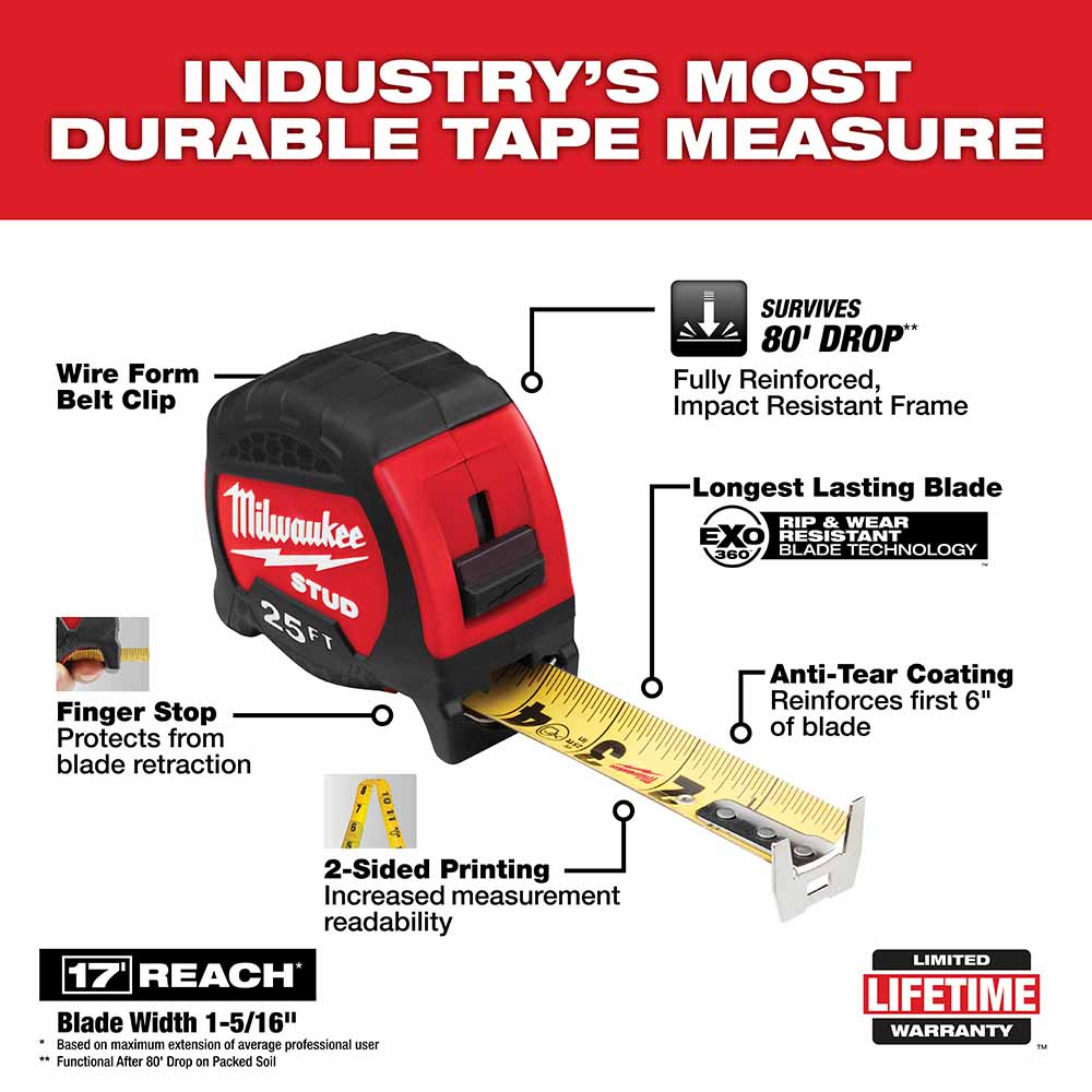 Milwaukee 48-22-9725 25' STUD Tape Measure - 2