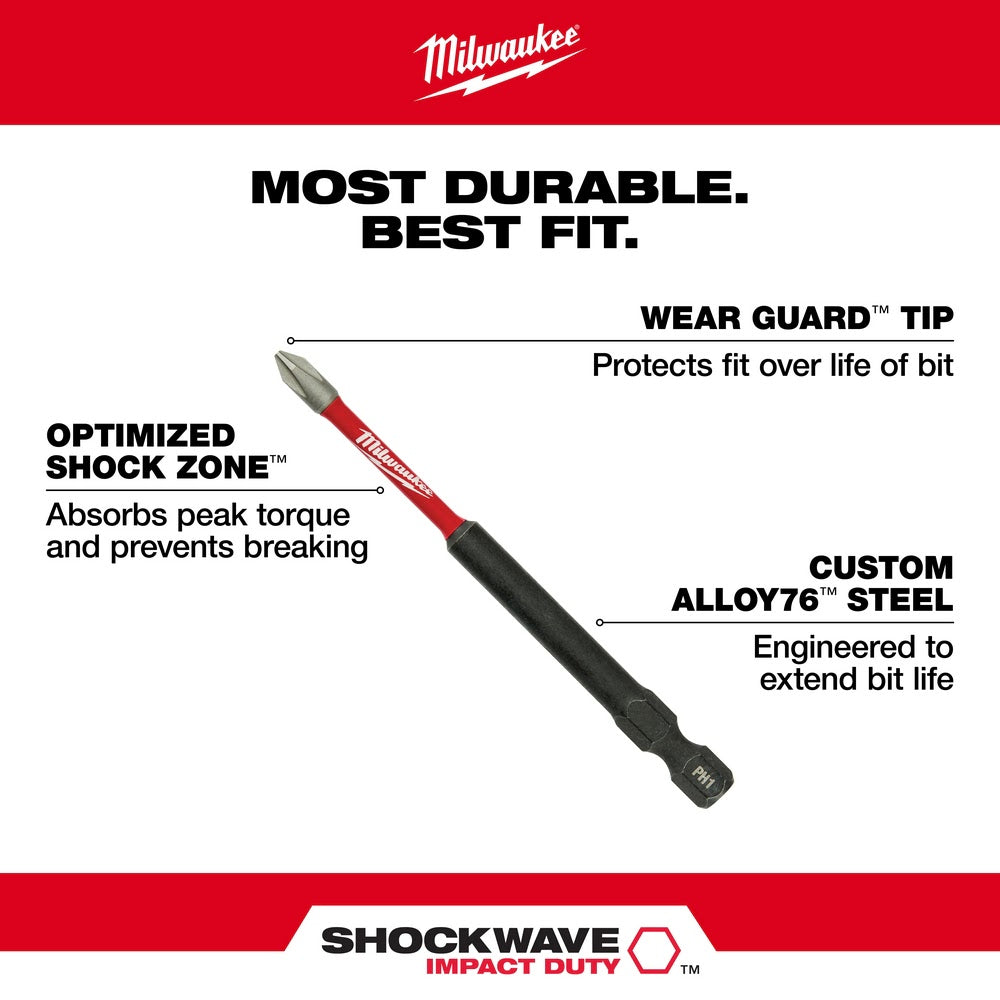 Milwaukee 48-32-4664 SHOCKWAVE Impact Duty™ 3-1/2" PH3 Bit 2PK