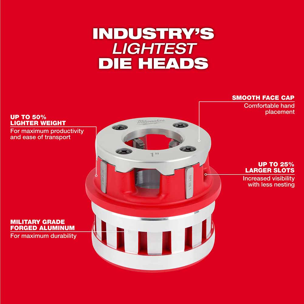 Milwaukee 48-36-1007 1/2" High Speed NPT Portable Pipe Threading Forged Aluminum Die Head - 7