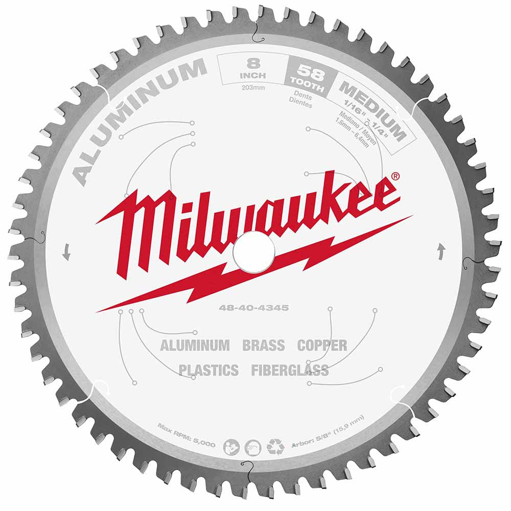 Milwaukee  48-40-4345 8" 58T ALUMINUM CSB, 5/8" - 2