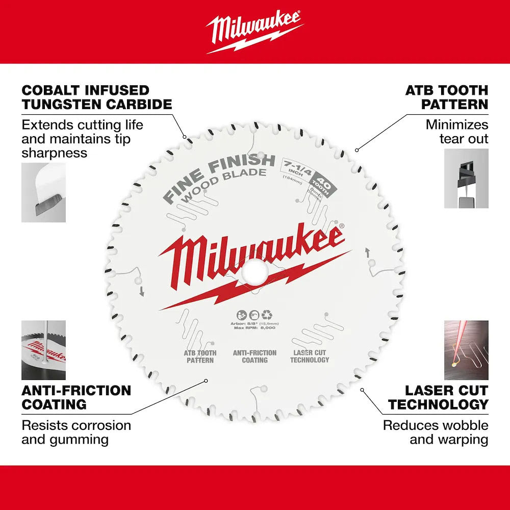 Milwaukee 48-41-0730 7-1/4" 60T Ultra Fine Finish Circular Saw Blades Bulk 10 - 2