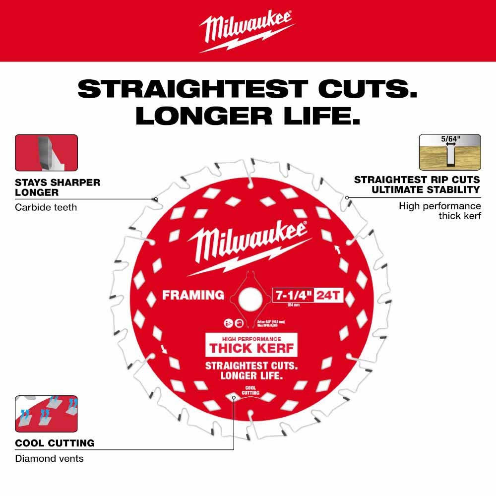 Milwaukee 48-41-0740 7-1/4" 24T Thick Kerf Framing Circular Saw Blades Bulk 10 - 6