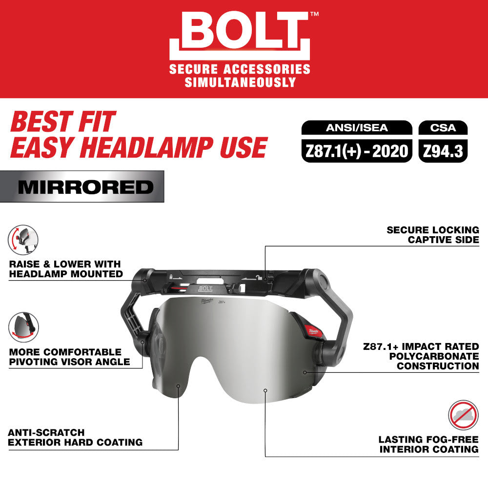 Milwaukee 48-73-1419 BOLT Eye Visor - Mirrored Dual Coat Lens (Compatible with Milwaukee BOLT Safety Helmets & BOLT Hard Hats) - 5