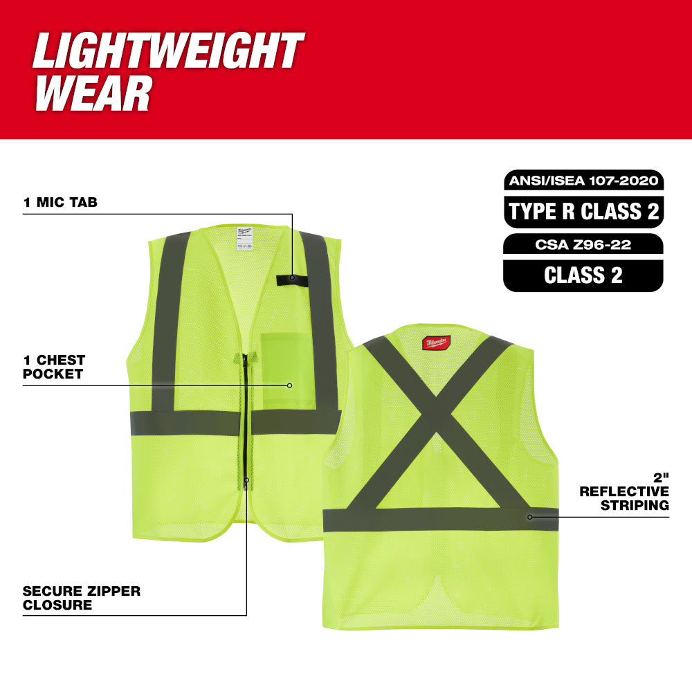 Milwaukee 48-73-2251 Class 2 High Visibility Yellow Mesh One Pocket Safety Vest - S/M (CSA) - 3