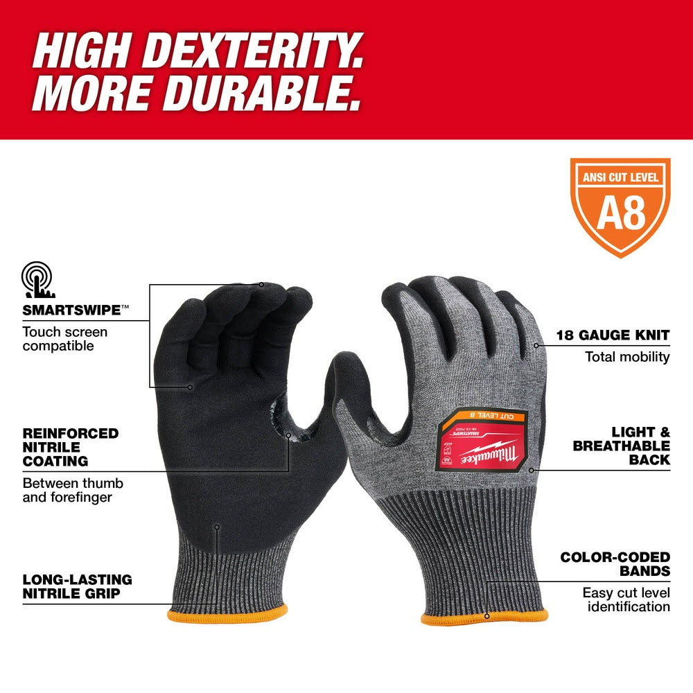 Milwaukee 48-73-7021 Cut Level 8 High-Dexterity Nitrile Dipped Gloves - M - 2