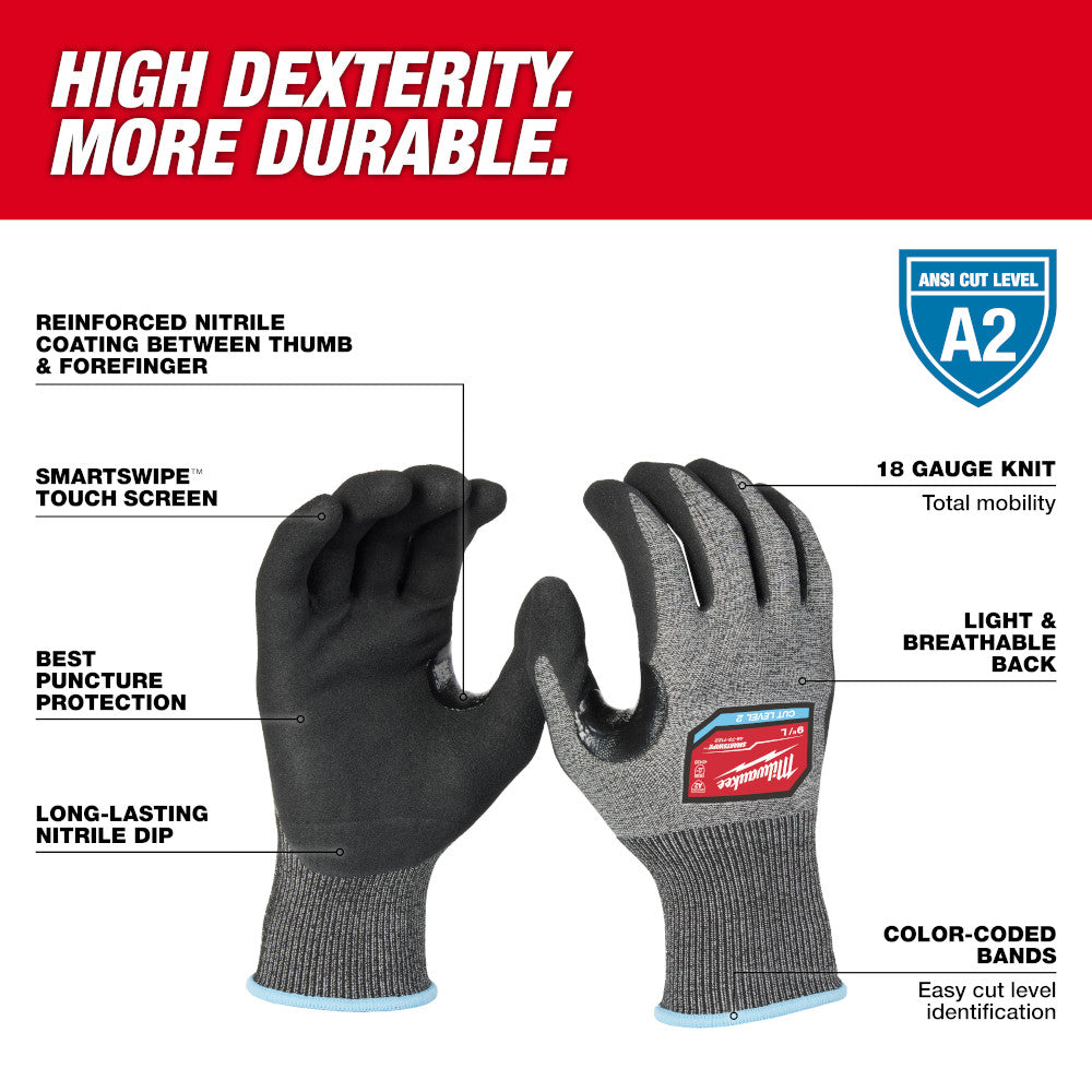 Milwaukee 48-73-7121 Cut Level 2 High-Dexterity Nitrile Dipped Gloves - M - 2