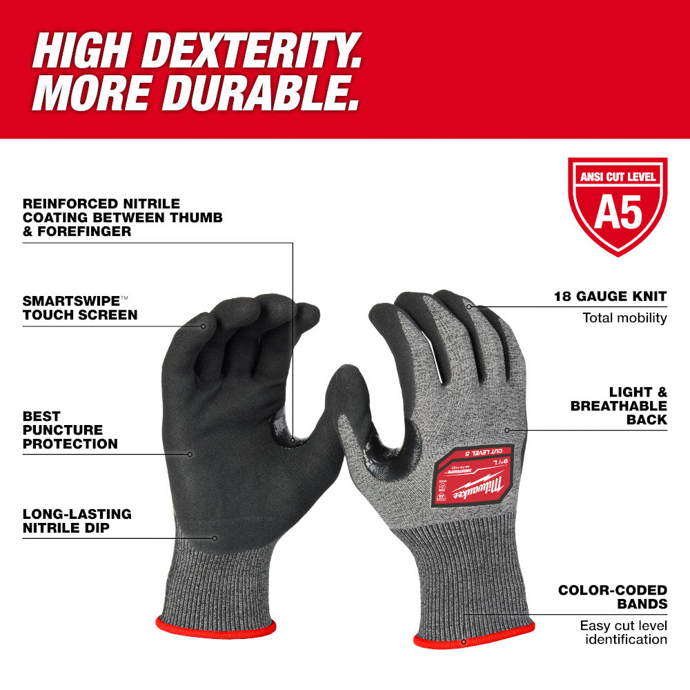 Milwaukee 48-73-7151 Cut Level 5 High-Dexterity Nitrile Dipped Gloves - M - 2