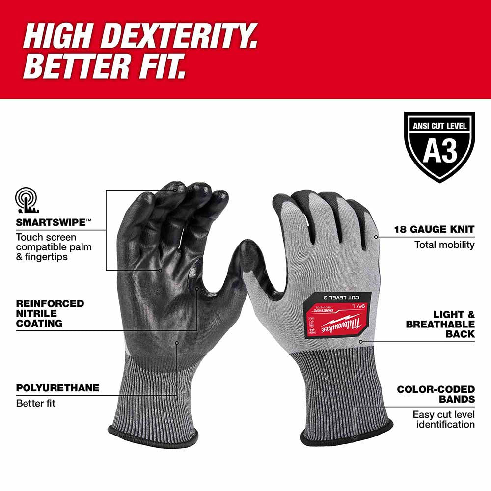 Milwaukee 48-73-8733 High Dexterity A3 Polyurethane Dipped Gloves - Extra Large - 2