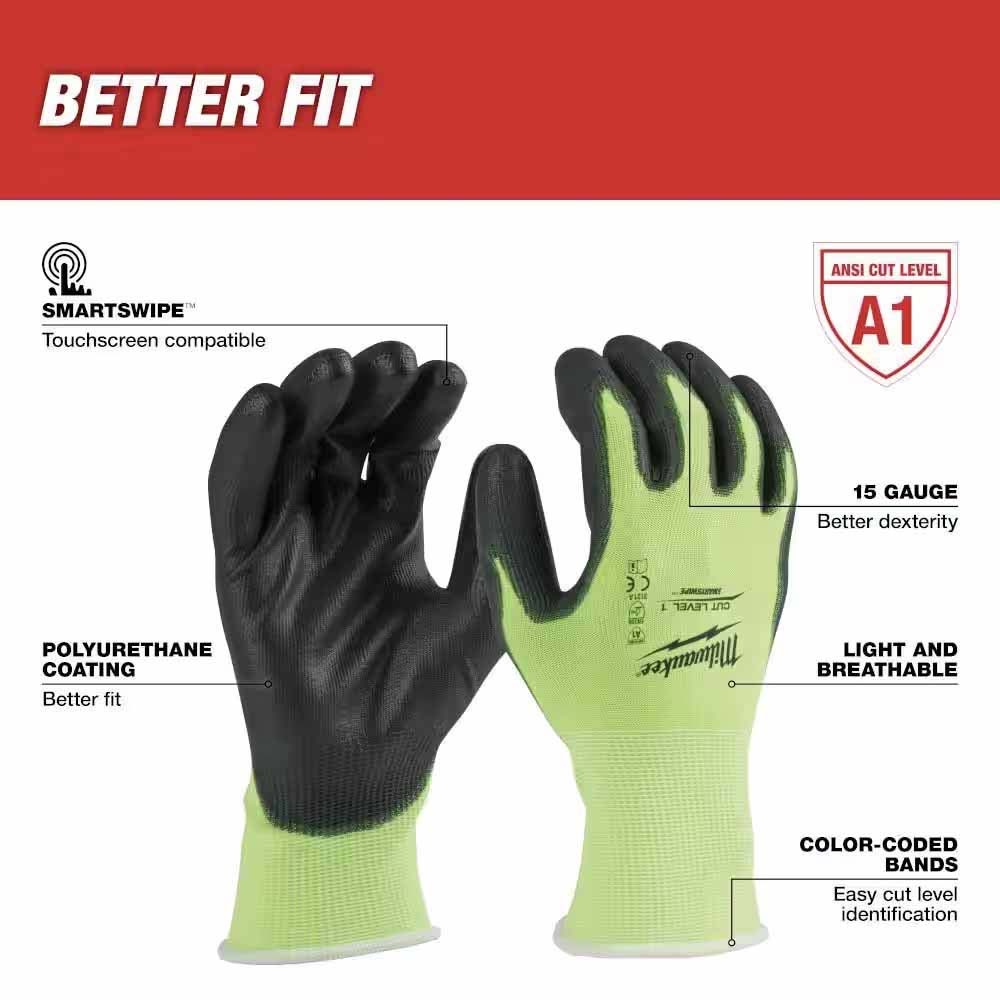 Milwaukee 48-73-8910 High Visibility Cut Level 1 Polyurethane Dipped Gloves - S - 2