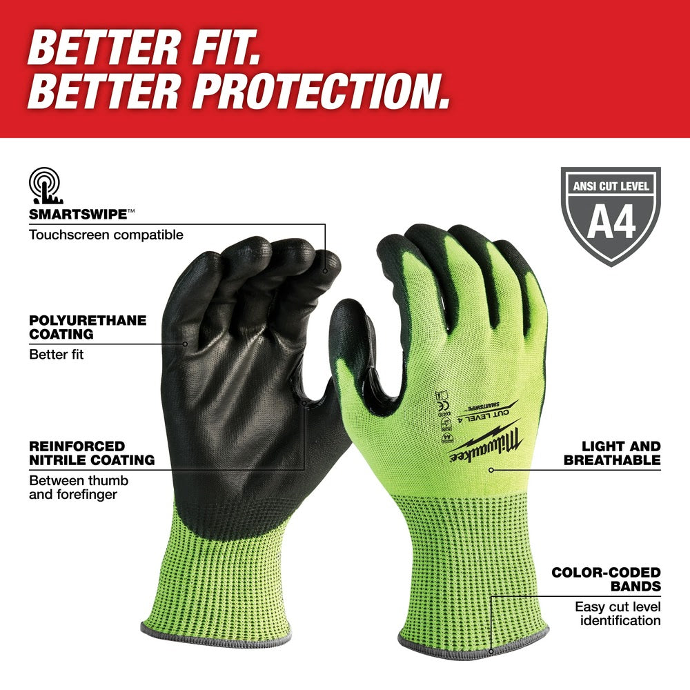 Milwaukee 48-73-8940B 12PK High Visibility Cut Level 4 Polyurethane Dipped Safety Gloves - Small - 2