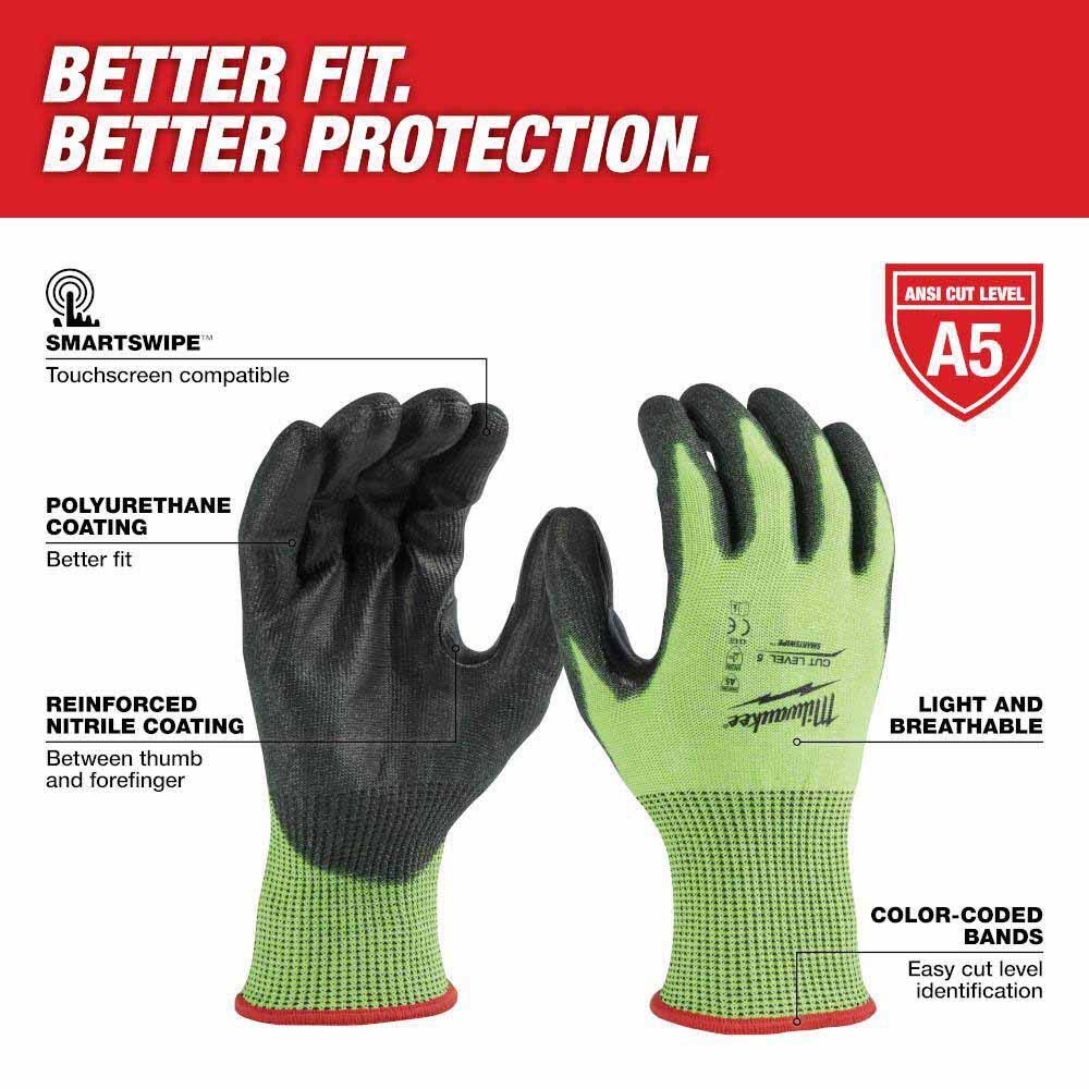 Milwaukee 48-73-8950 High Visibility Cut Level 5 Polyurethane Dipped Gloves - S - 2