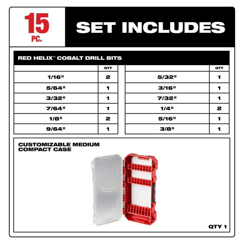 Milwaukee 48-89-2370 RED HELIX Cobalt Drill Bit Set - 15PC