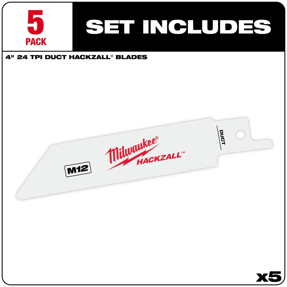 Milwaukee 49-00-5424 M12 Hackzall Blade 4" Duct 5-Pack - 2