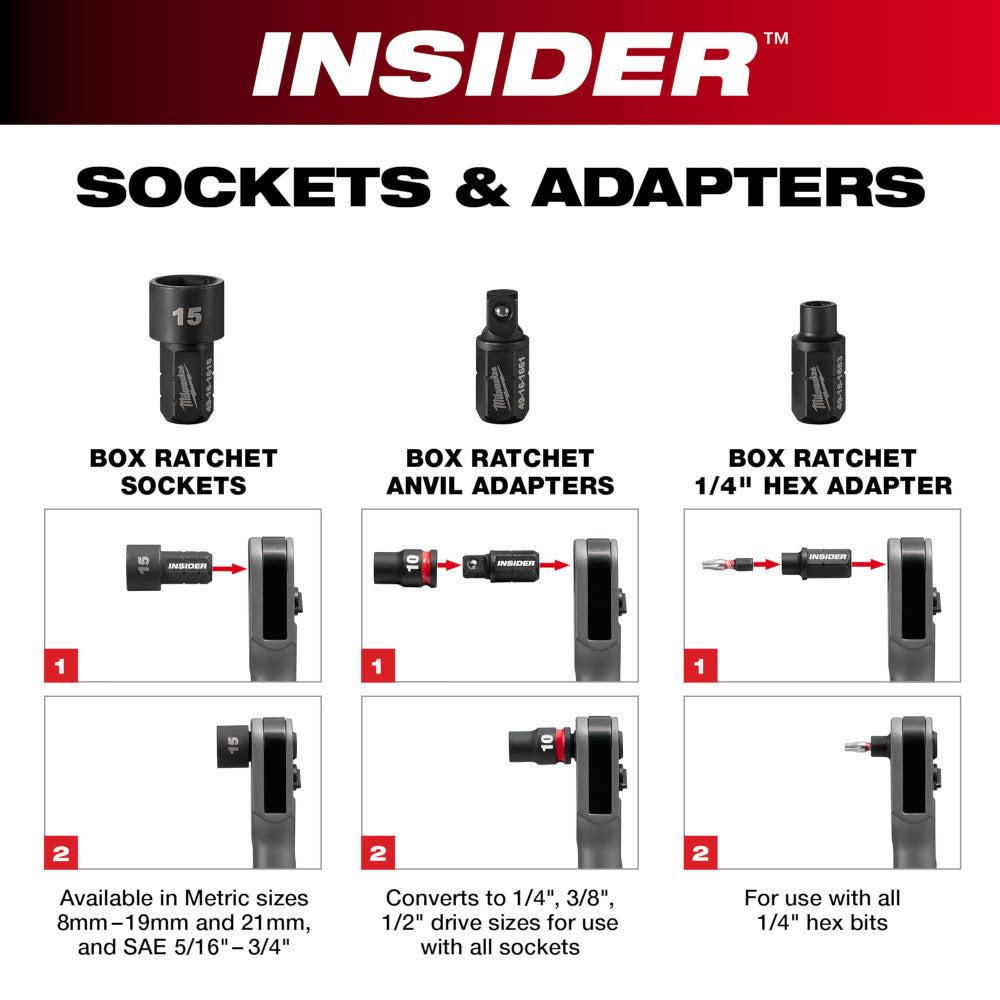 Milwaukee 49-16-1640 INSIDER Box Ratchet Socket SAE Set 8PC