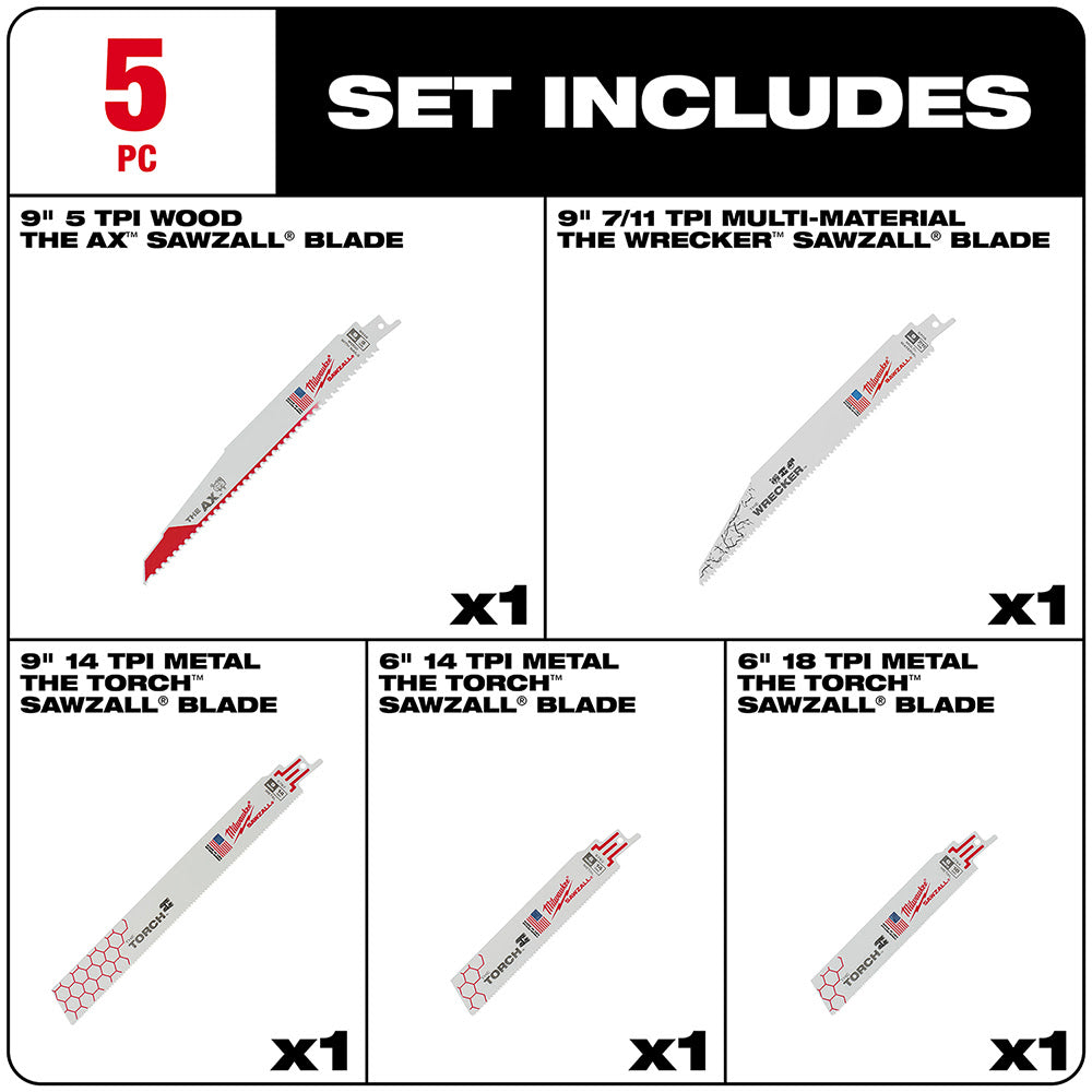 Milwaukee 49-22-1105 5 Piece Demolition Sawzall Blade Set, 6" / 9" - 2