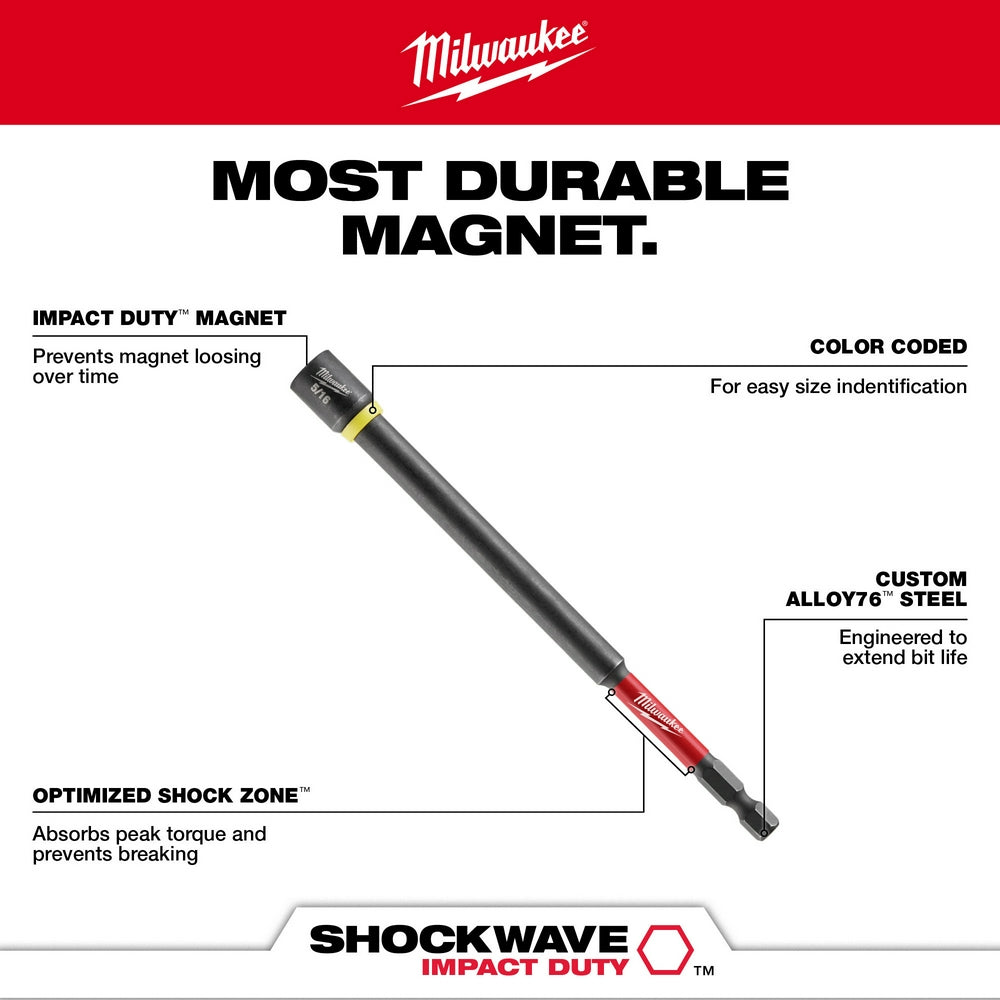 Milwaukee 49-66-4682 SHOCKWAVE Impact Duty 1/4" x 6" Magnetic Nut Driver BULK 10