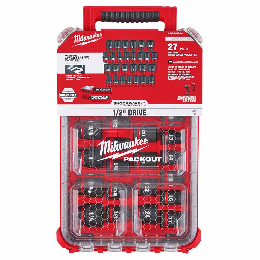 Milwaukee 49-66-6804 Shockwave Impact Duty Socket 1/2" Drive 27-Piece MM Packout Set - 2