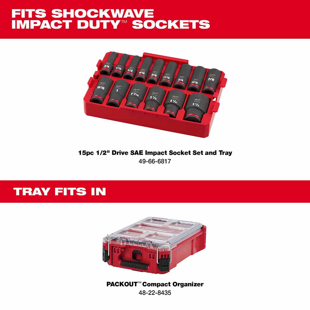 Milwaukee 49-66-6817 Shockwave Impact Duty Socket 1/2" Drive 15-Piece SAE Tray Set - 5