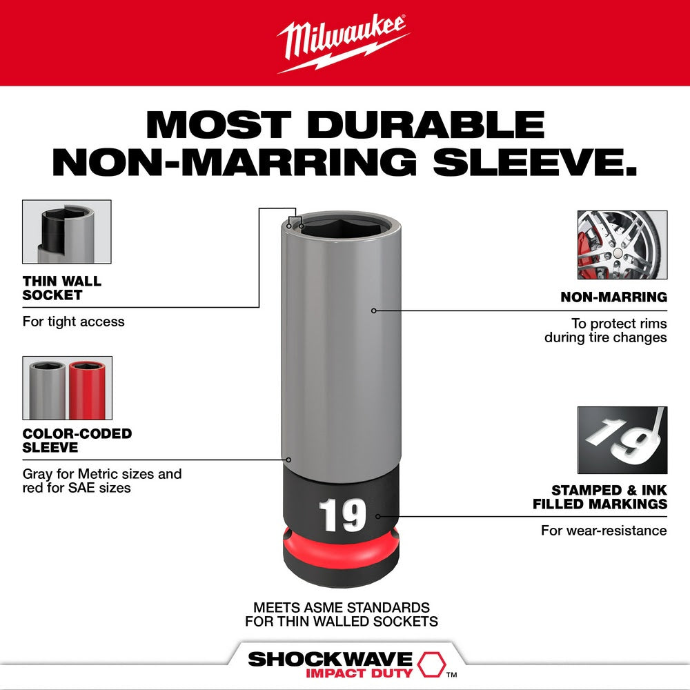 Milwaukee 49-66-7804 SHOCKWAVE Impact Duty 1/2 Drive 19MM Metric Lug Nut Wheel Socket