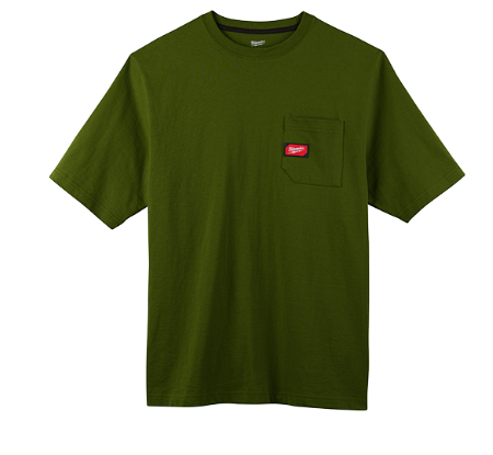 Milwaukee 601OG-2X Heavy Duty Pocket T-Shirt 601, Short Sleeve, Olive Green, 2X