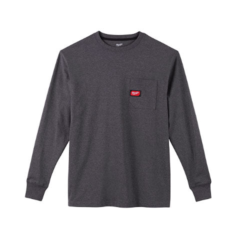 Milwaukee 602G-S Heavy Duty Pocket T-Shirt (602), Long Sleeve, Gray, Small