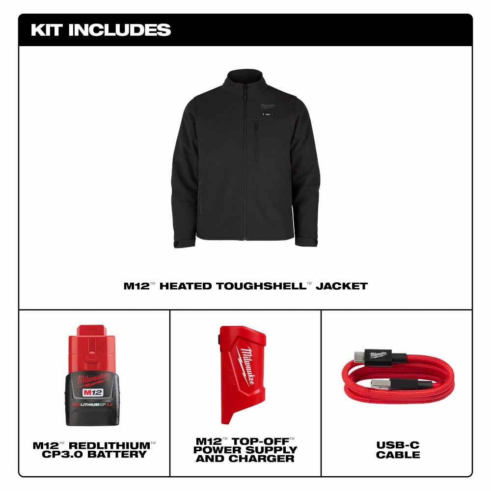 Milwaukee M100B-21 M12 Heated Black Toughshell Jacket Kit - 4