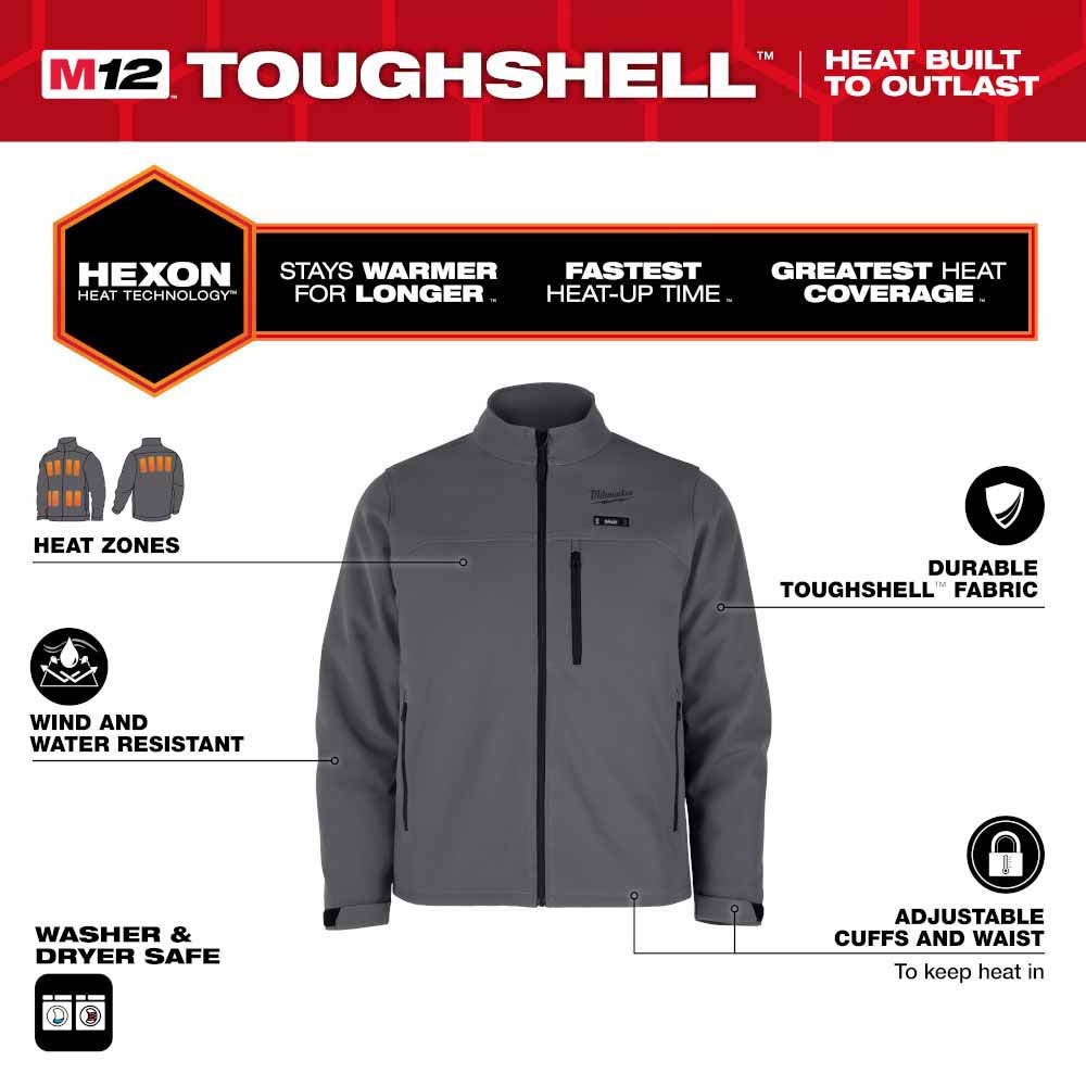 Milwaukee M100G-20 M12 Heated Gray Toughshell Jacket Only - 2