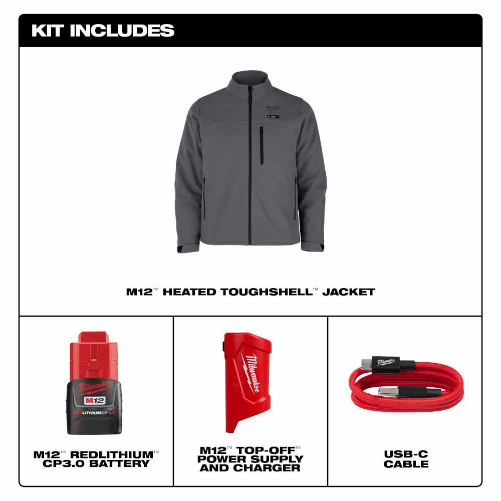 Milwaukee M100G-21 M12 Heated Gray Toughshell Jacket Kit - 4