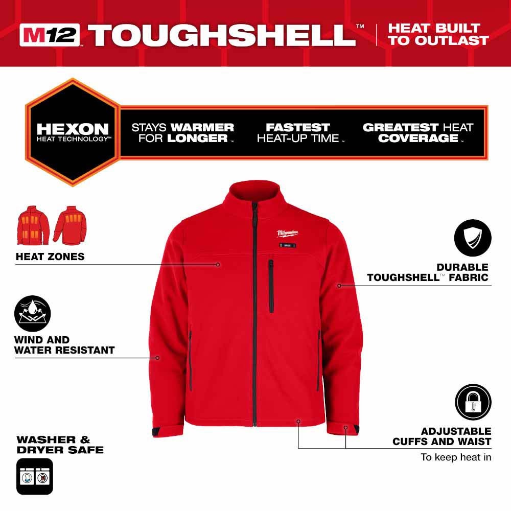 Milwaukee M100R-21 M12 Heated Red Toughshell Jacket Kit - 2