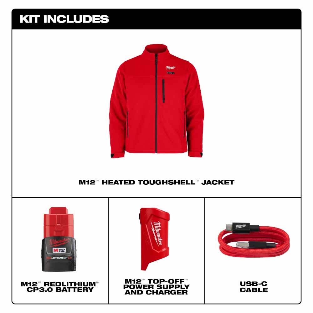 Milwaukee M100R-21 M12 Heated Red Toughshell Jacket Kit - 4