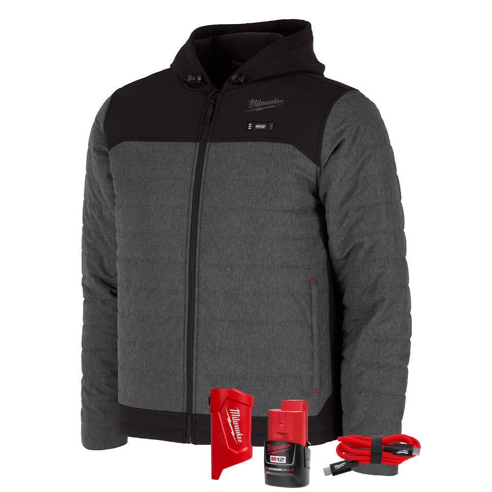 Milwaukee M102G-21 M12 Heated Gray Axis Jacket with (1) 3.0 Ah Battery and Charger - 2